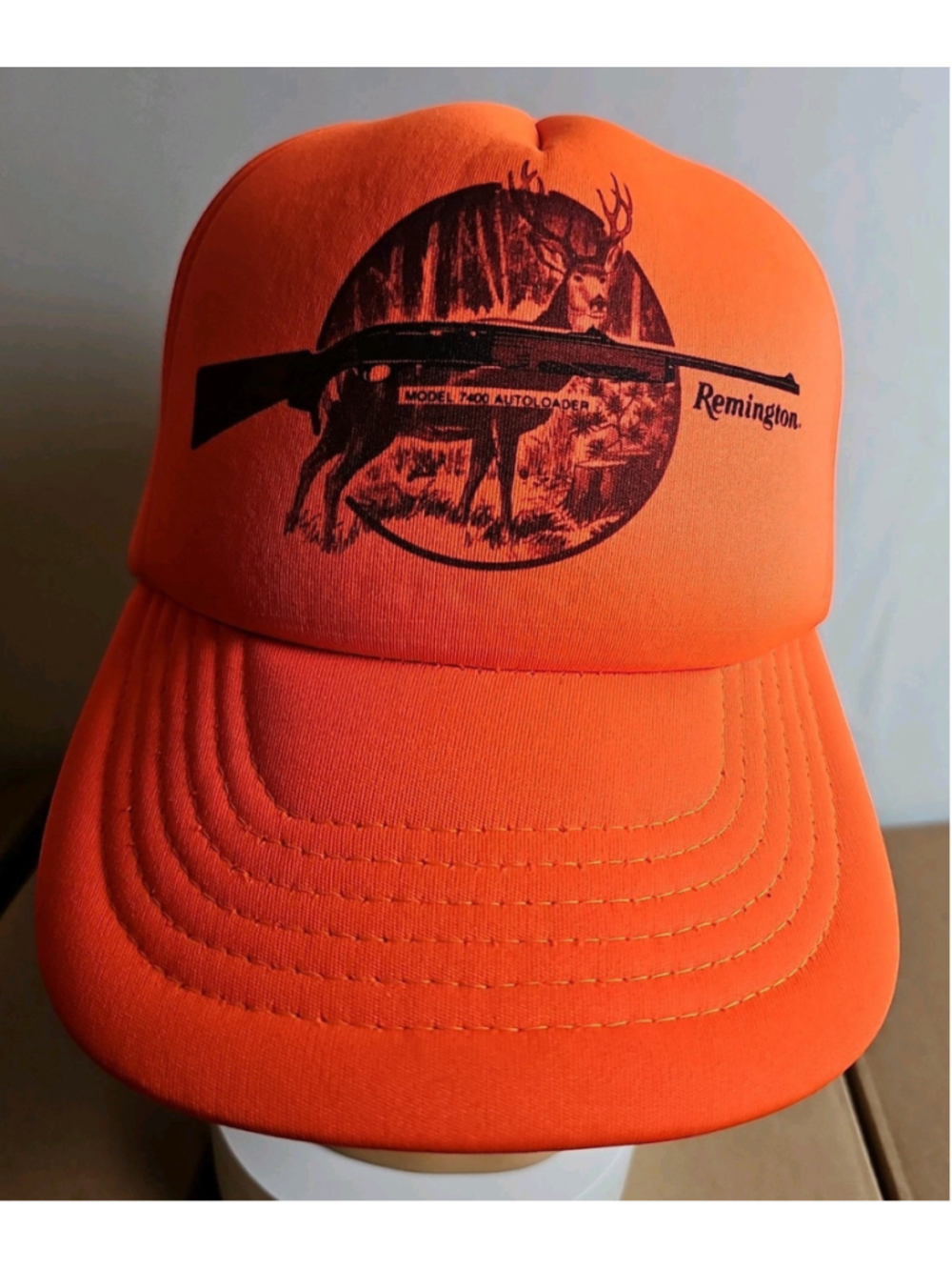 Vintage Remington Hunter's Orange Snapback Hat Model 7400 Autoloader Gun Deer